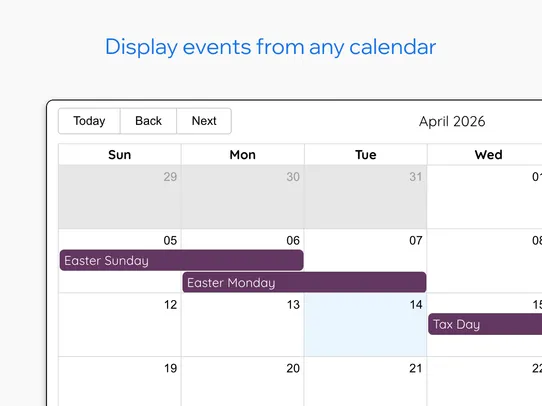 Google Event Calendar Display screenshot
