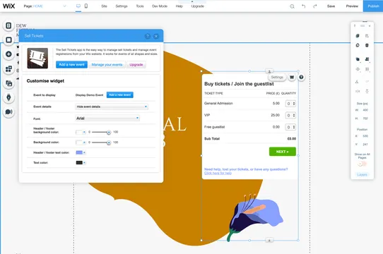 Sell tickets screenshot