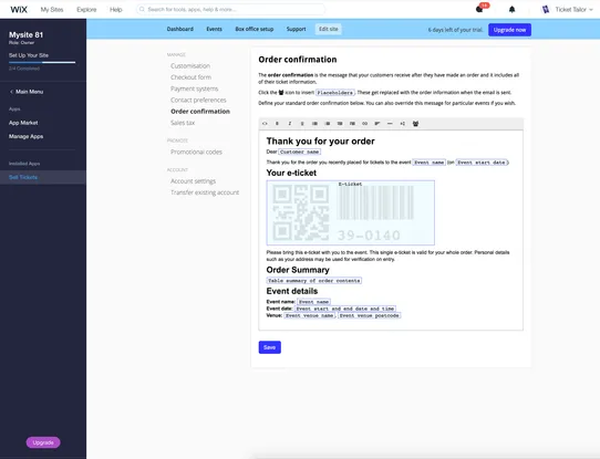 Sell tickets screenshot