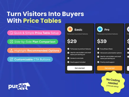 Pricing Table screenshot