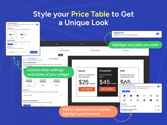Pricing Table screenshot