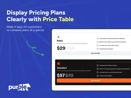 Pricing Table screenshot