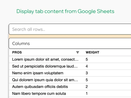 Google Sheets Table Display screenshot