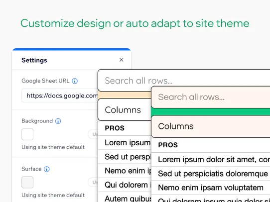 Google Sheets Table Display screenshot
