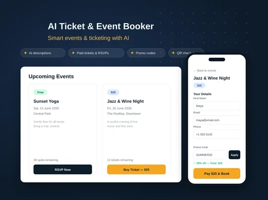 AI Ticket &amp; Event Booker screenshot