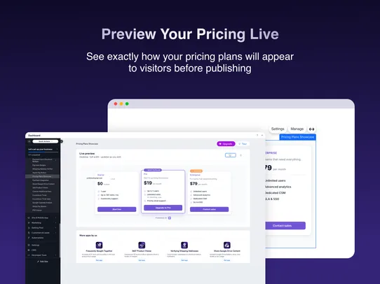 Plan Pricing Table screenshot
