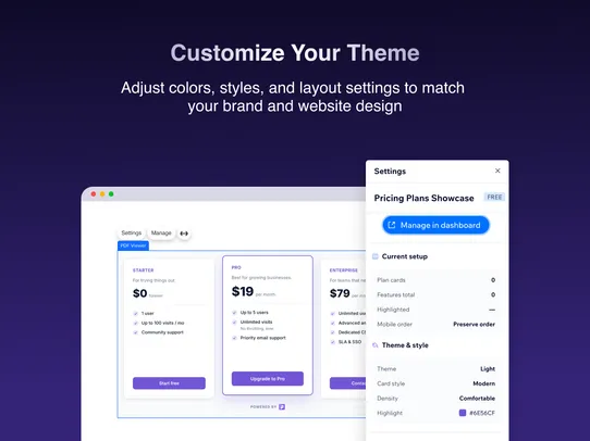 Plan Pricing Table screenshot
